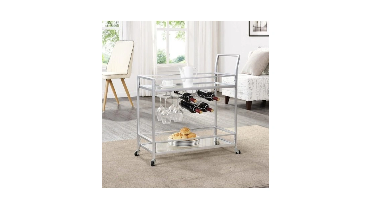 Firstime & Co. Silver Delilah Bar Cart, 2 Tier Mobile