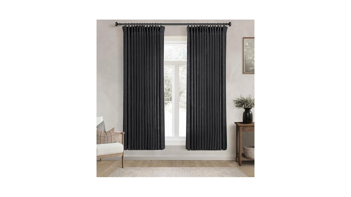 Pinch Pleated Black Linen Curtains 63 Inches Long For Living