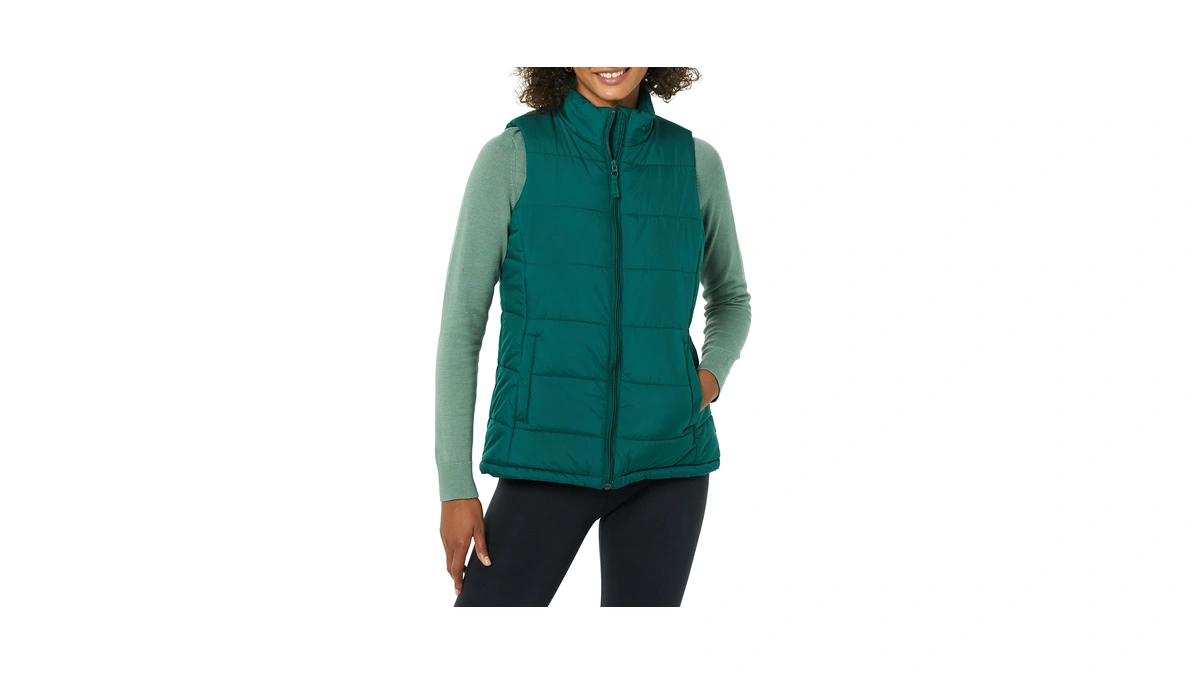 Amazon Essentials Women's Mid-weight Puffer Vest, Dark Green, Small