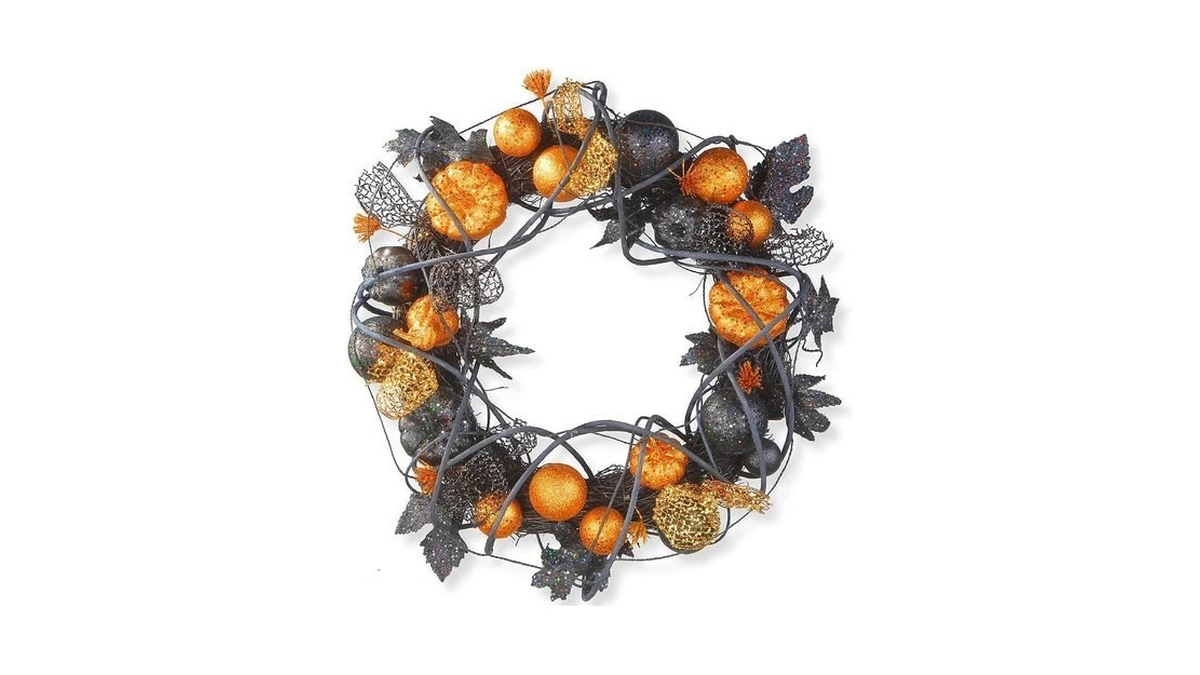 National Tree Company Artificial Halloween Wreath, Decorated With Multicolored Pumpkins,