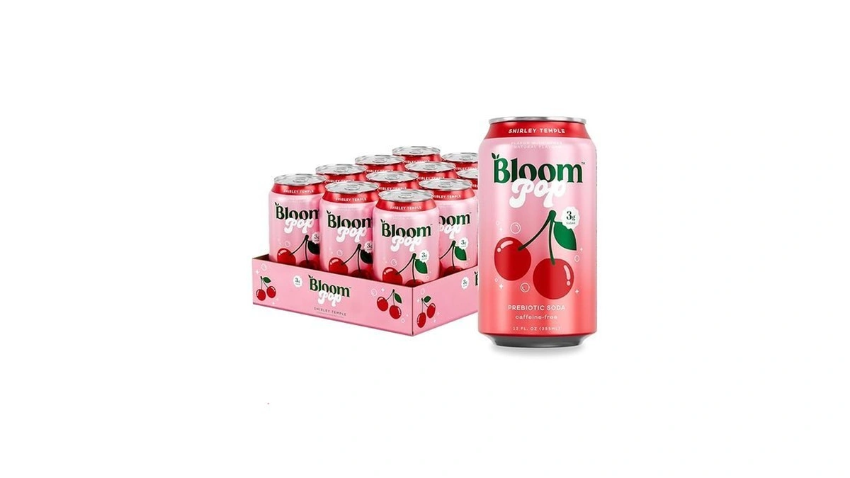 Bloom Pop Prebiotic Soda 12 Pack, Shirley Temple Flavor, 12oz
