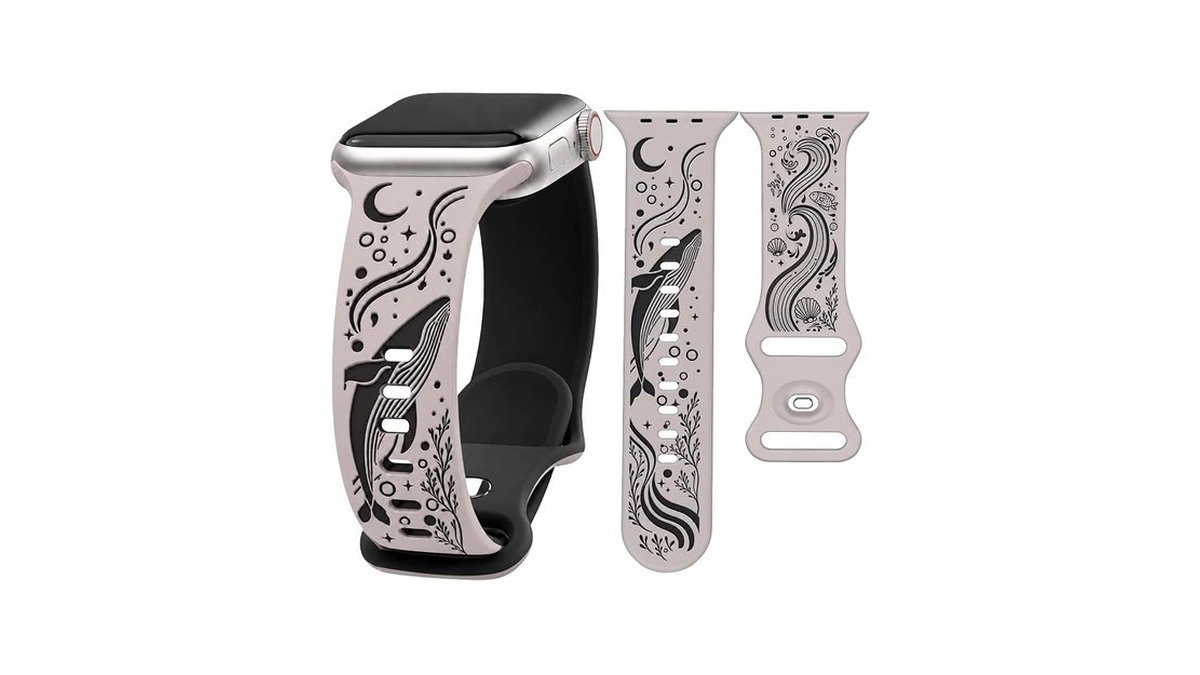 Hatilp Whale Engraved Band Compatible With Apple Watch 38/40/41/42mm, Two-layer