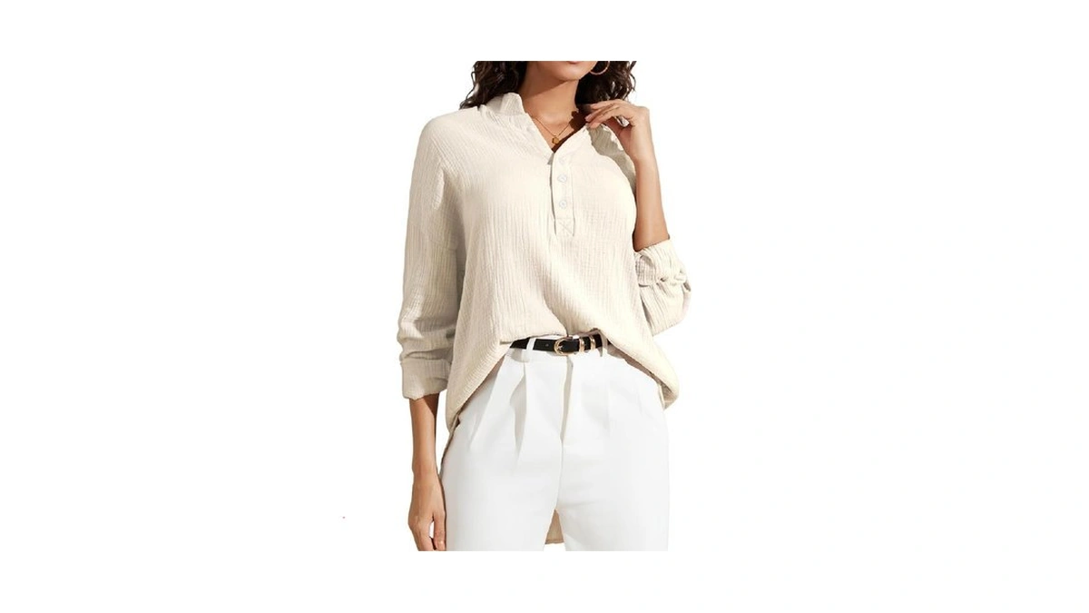 Button V Neck Shirts For Women Causal Long Sleeve Oversized