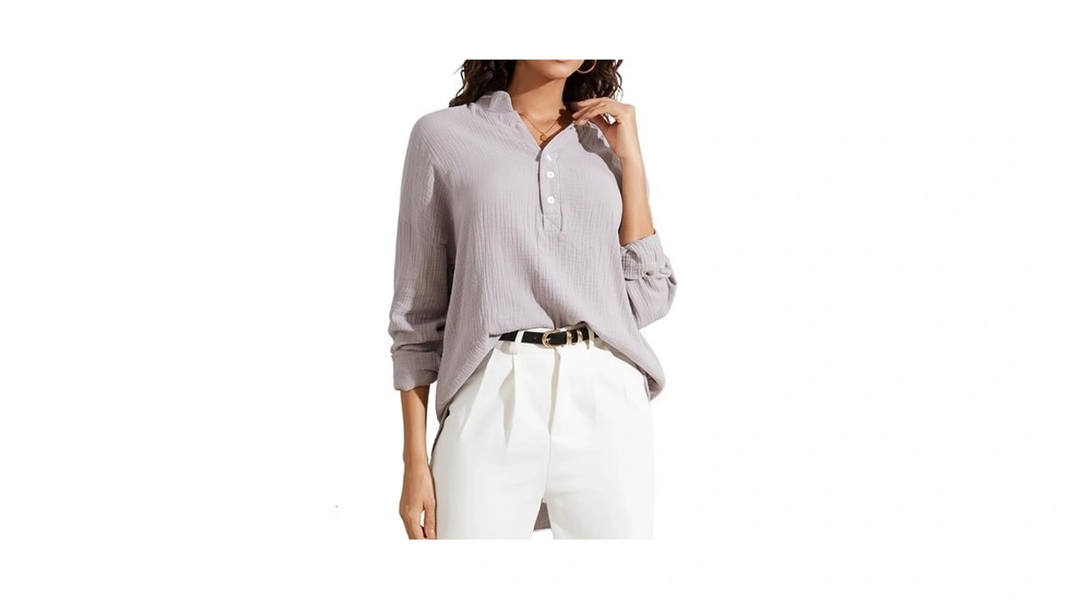 Button V Neck Shirts For Women Causal Long Sleeve Oversized