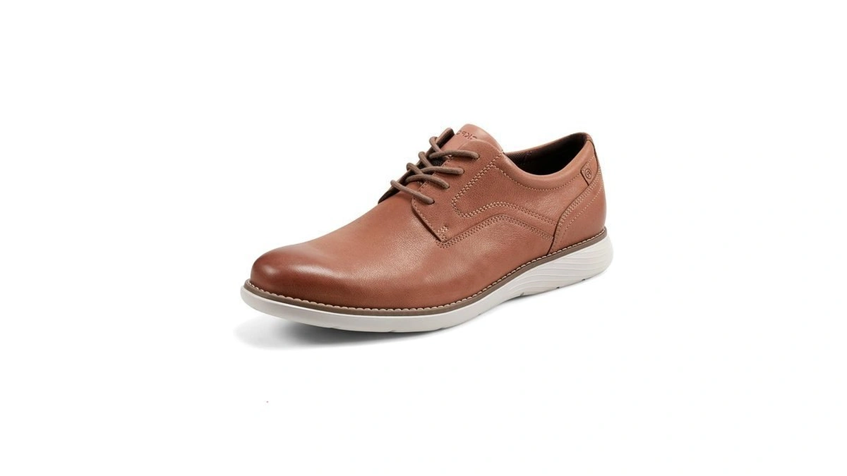 Rockport Men's Garett Plain Toe Oxford, Caramel Leather, 10.5 Wide