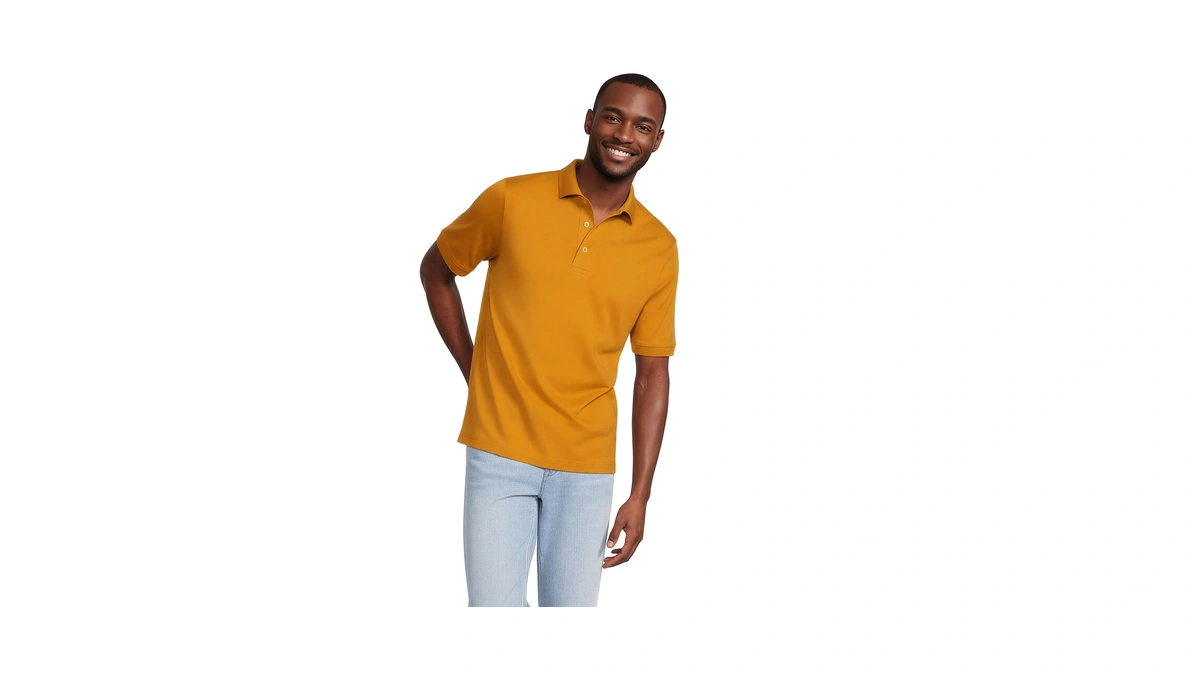 Lands' End Mens Short Sleeve Supima Polo Vintage Amber Regular
