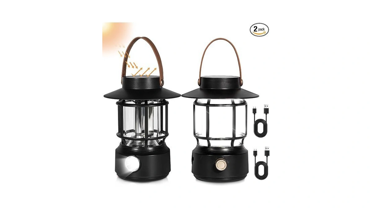 Led Camping Lantern 2 Pack, 1000lm, Solar Lantern Rechargeable Camping