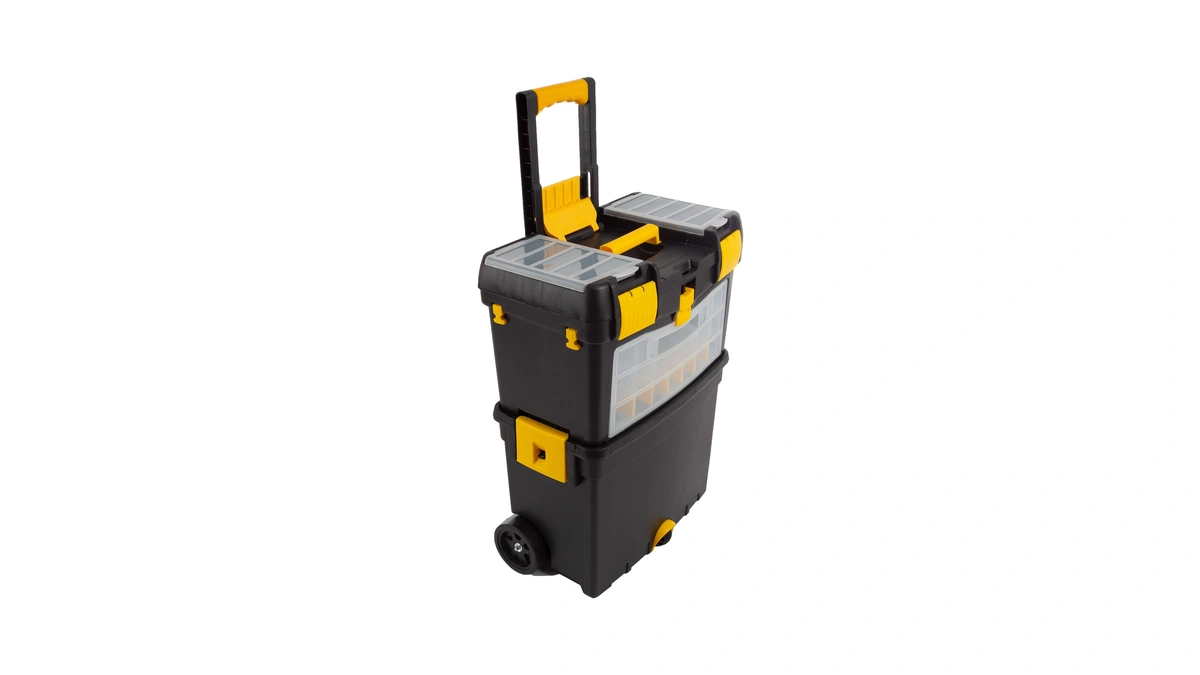 Rolling Tool Box With Wheels, Foldable Comfort Handle, And Removable