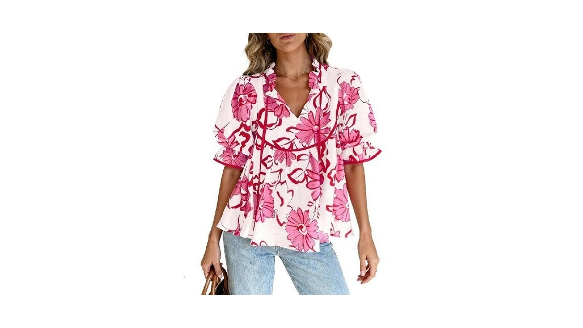 Prettygarden Womens Summer Tops 2026 Cute Puff Sleeve Ruffle V