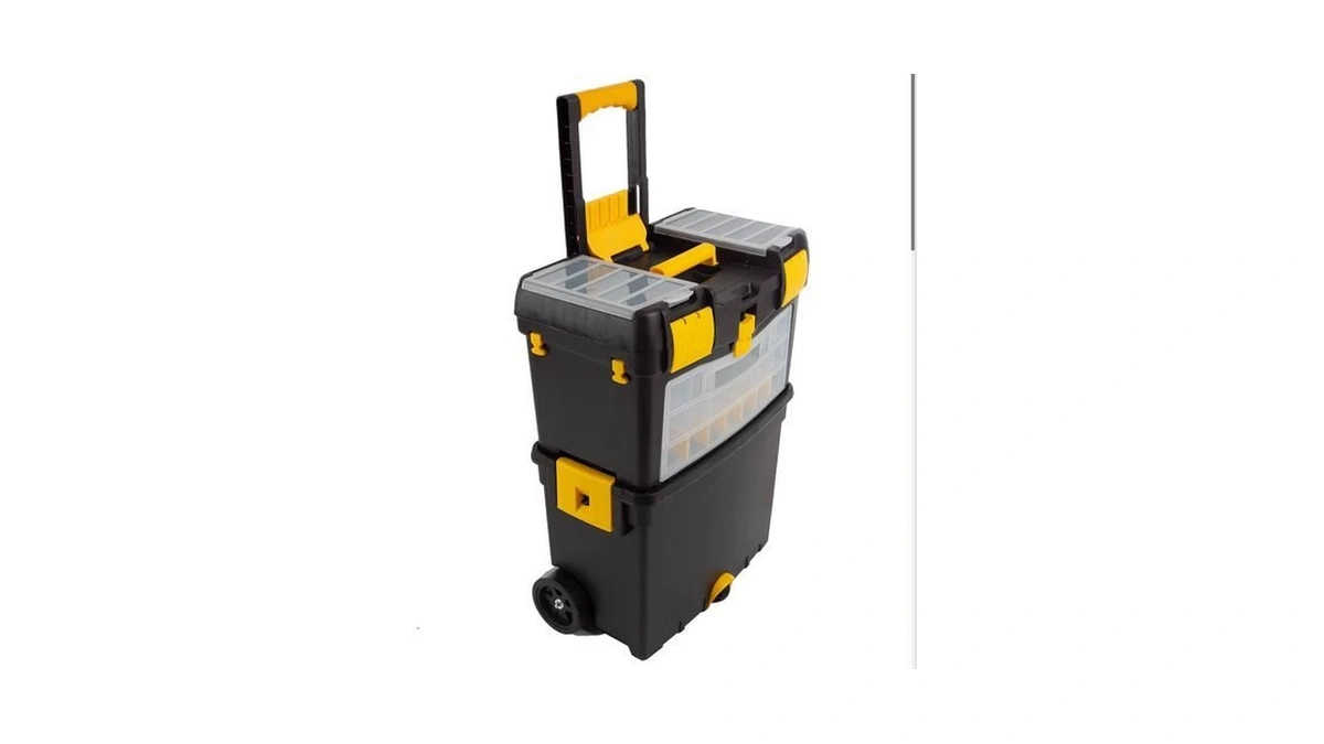 Rolling Tool Box With Wheels, Foldable Comfort Handle, And Removable