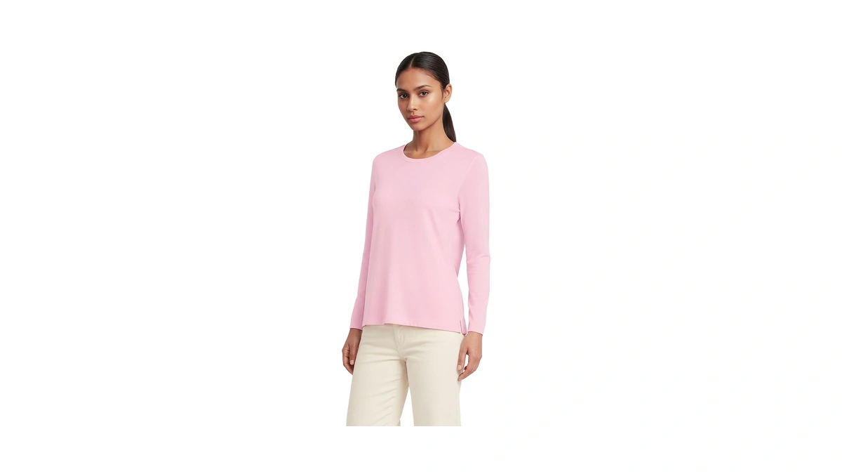 Lands' End Womens Long Sleeve Relaxed Supima Cotton Crew Neck