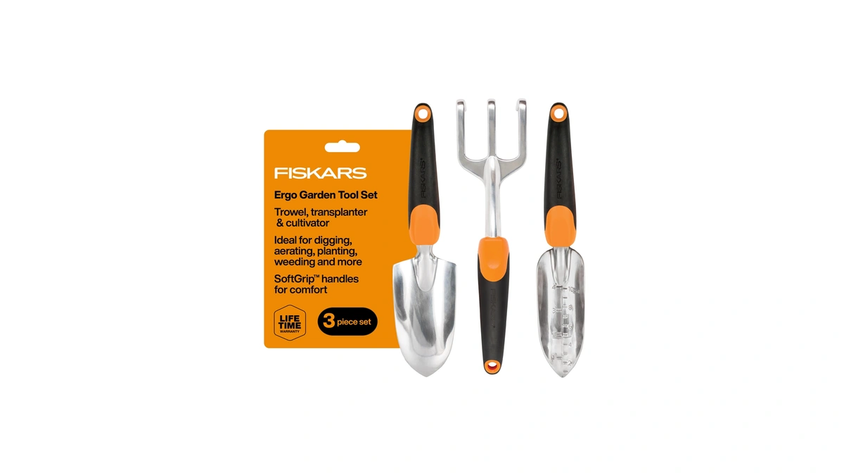 Fiskars 3-in-1 Garden Tool Set, Polished Cast-aluminum Heads For Rust