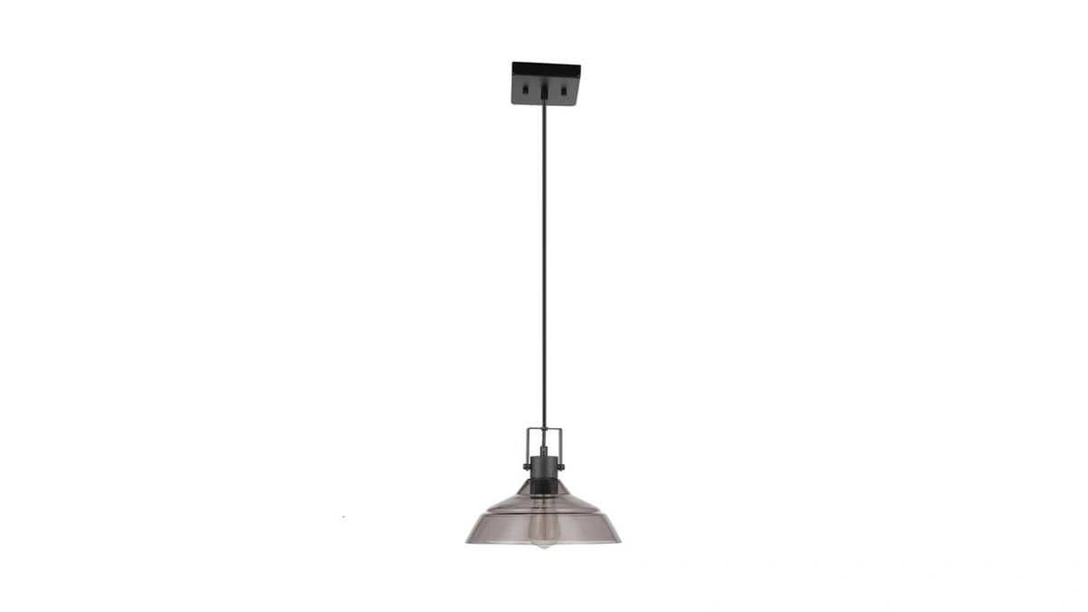 Globe Electric Sutton 1-light Pendant Lighting, Matte Black, Smoke Glass