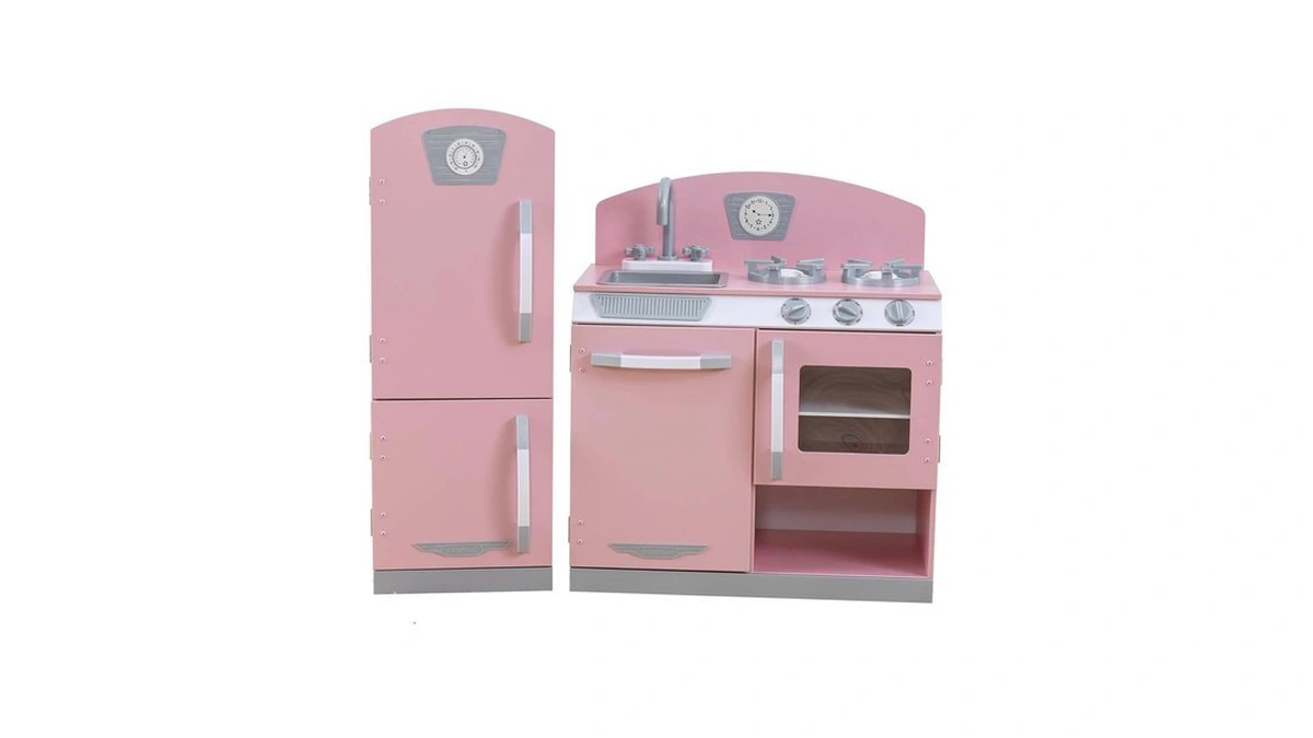 Kidkraft Retro Wooden Play Kitchen And Refrigerator 2-piece Set With