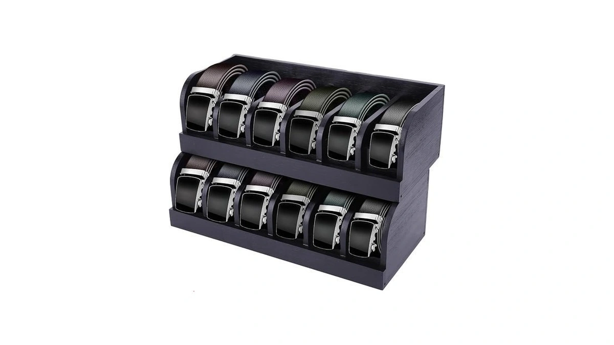 Clbdress Bamboo Belt Organizer Box 6 Compartments Belt Organizer For