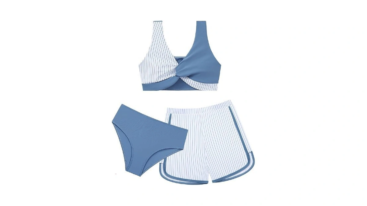 Weixinbuy Girls Swimsuit 3 Piece Bathing Suits For Teens Tropical