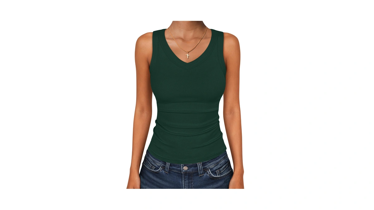 Anrabess Tank Tops For Women V Neck Ribbed Knit Slim