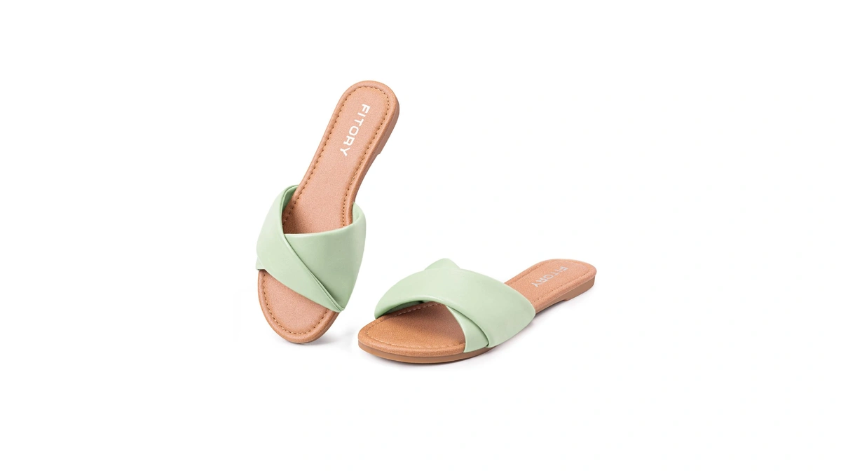 Fitory Women's Flat Sandals Fashion Slides With Soft Leather Slippers