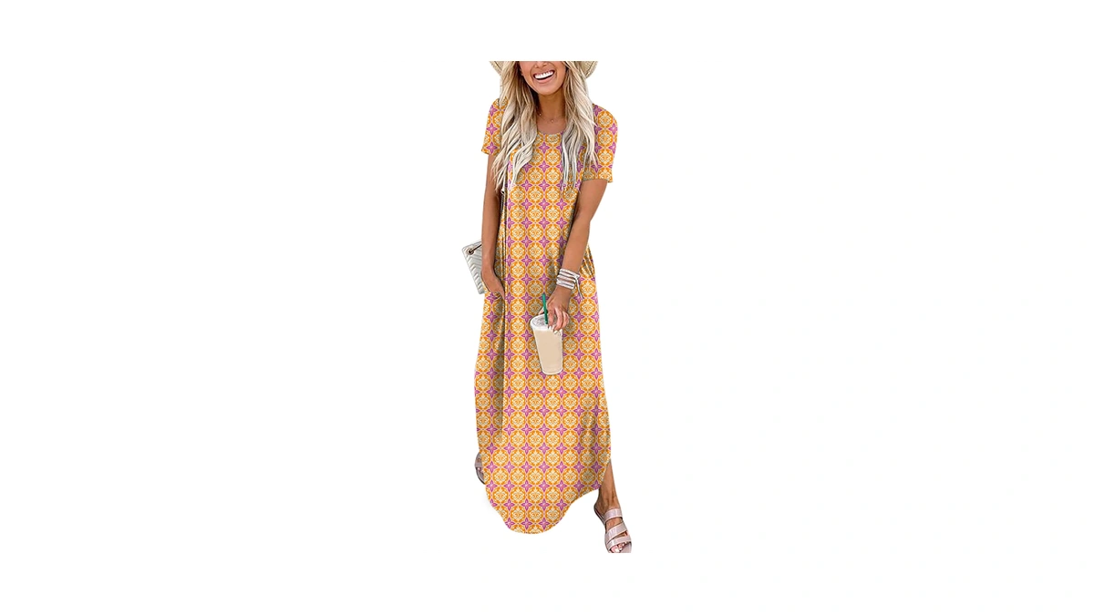 Anrabess Womens Summer Maxi Dress Short Sleeve Casual Loose Long