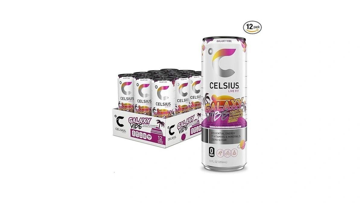 Celsius Galaxy Vibe Sparkling Strawberry Watermelon, Sugar Free Energy Drink,