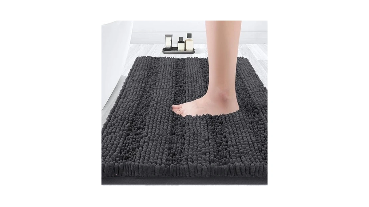 Accumtek Striped Grey Bathroom Rug Mat 32"x20" Ultra Soft, Non