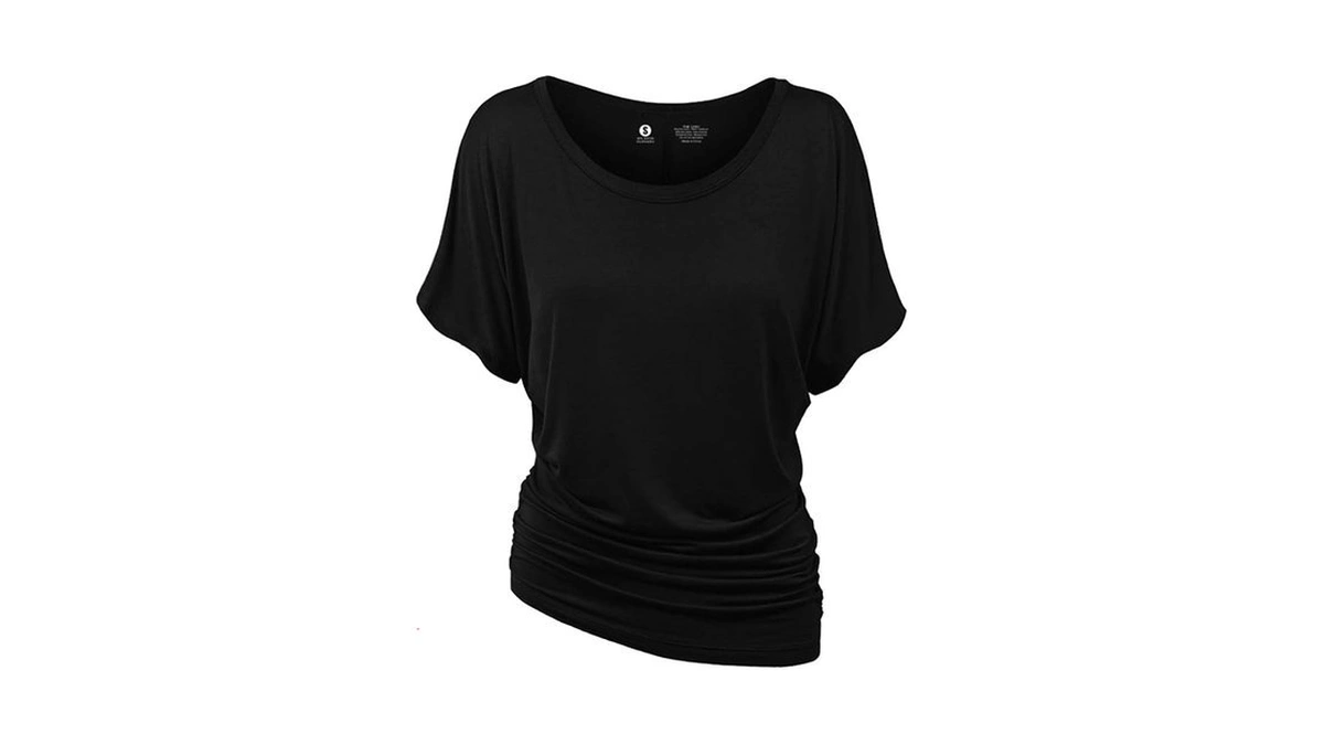 Cloya Womens Short Sleeve Boat Neck Solid Shirring Dolman Drape
