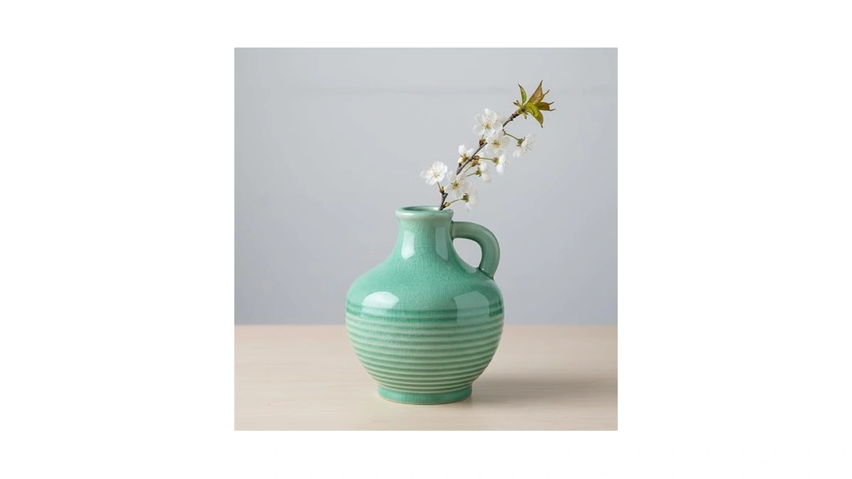 Sunddo Green Ceramic Vase 6 Inch - Small Decorative Vases