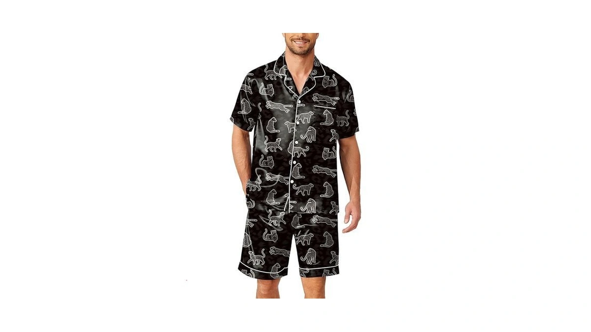 Ekouaer Mens Pjs Set Silk Pajamas Summer Sleepwear Short Sleeve