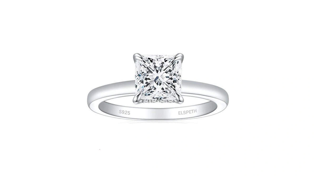 Elspeth 1.5ct 925 Sterling Silver Engagement Rings For Women Princess