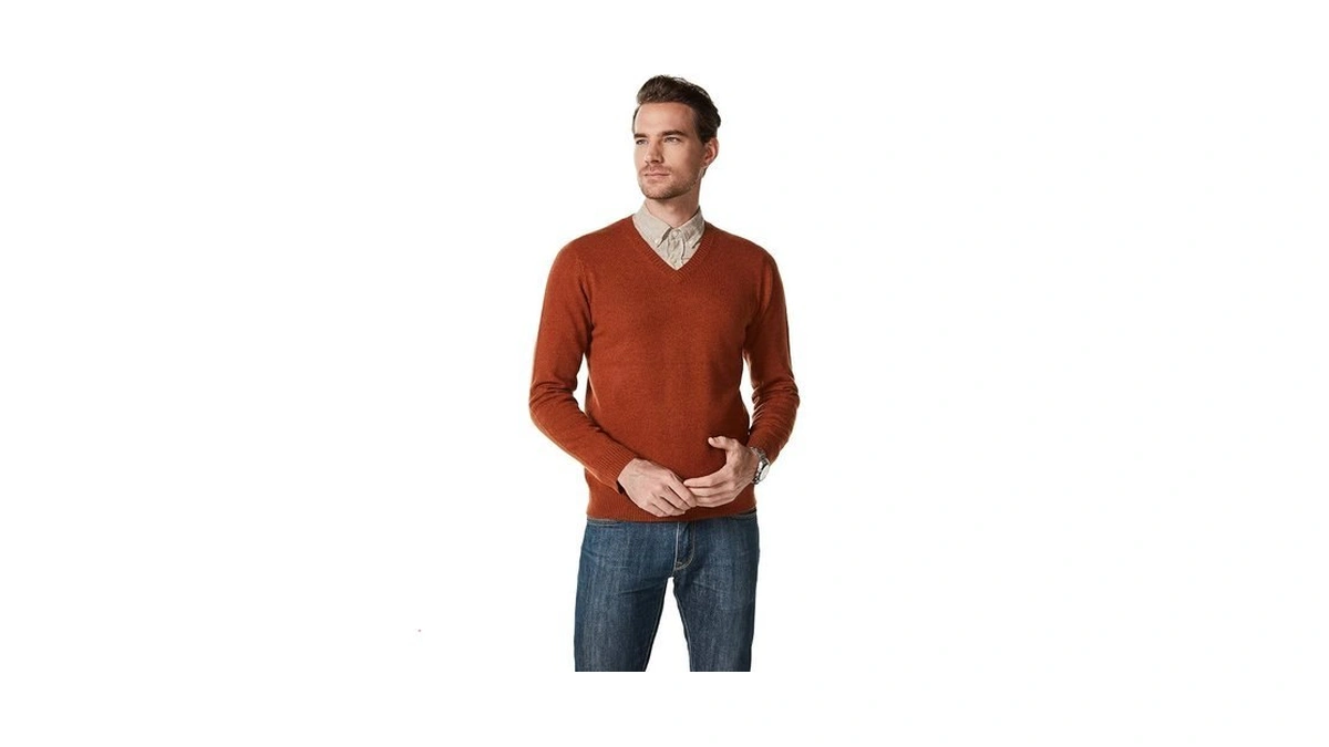 Eurkea Men's V-neck 100% Cashmere Sweater, Long Sleeve Pullover, Gifts