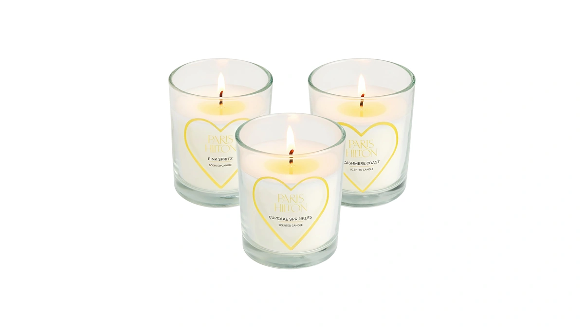 Paris Hilton Scented Candle Votive Set, Glass Vessels With Gold