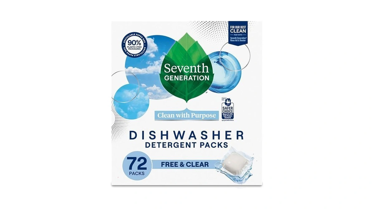 Seventh Generation Dishwasher Detergent Packs, Free & Clear, 72 Count,