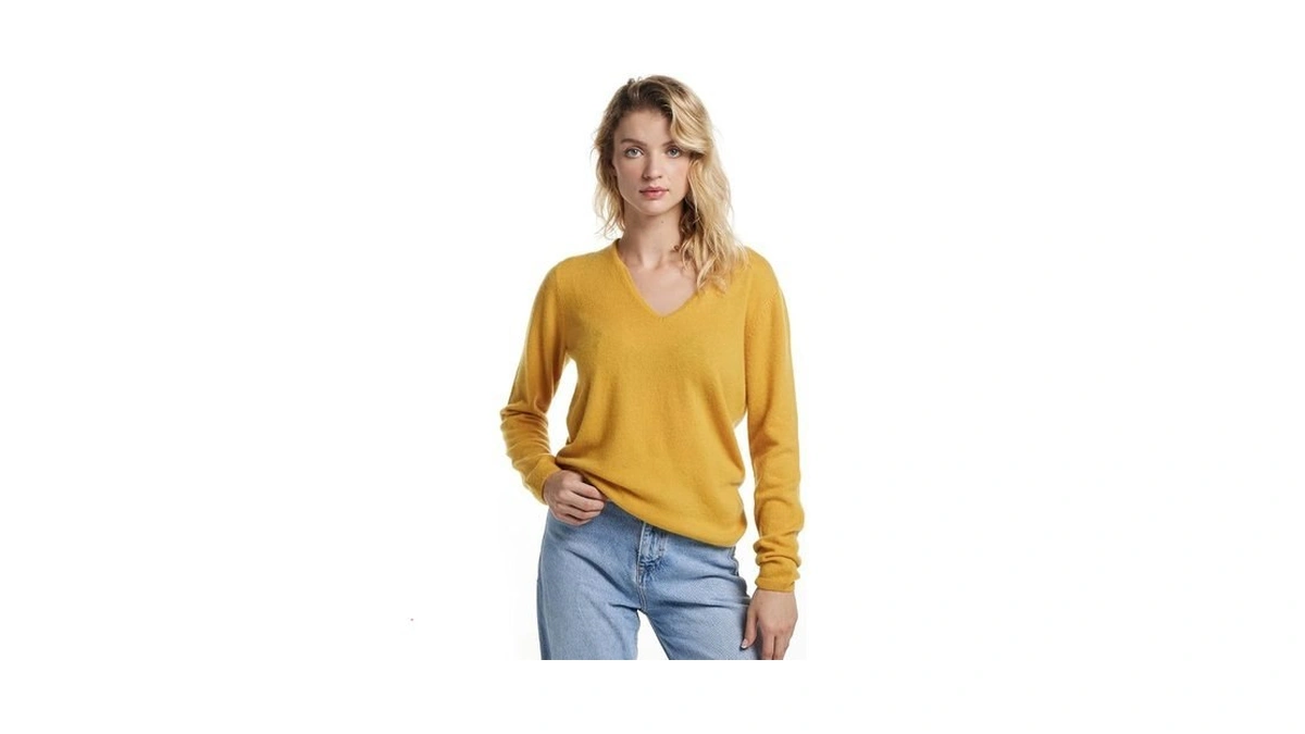Eurkea Women's V Neck 100% Cashmere Sweater, Long Sleeve Pullover,