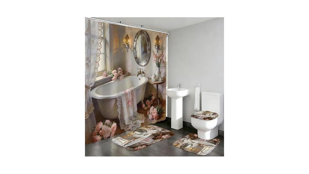 Ddqq 4pcs Victorian Style Shower Curtain Set Vintage Bathtub Bathroom