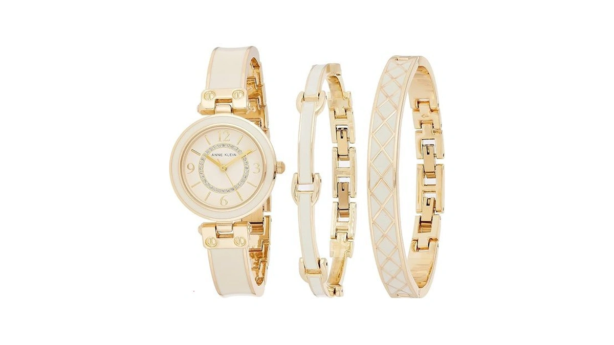Anne Klein Women's Glitter Accented Bangle Watch And Bracelet Set,