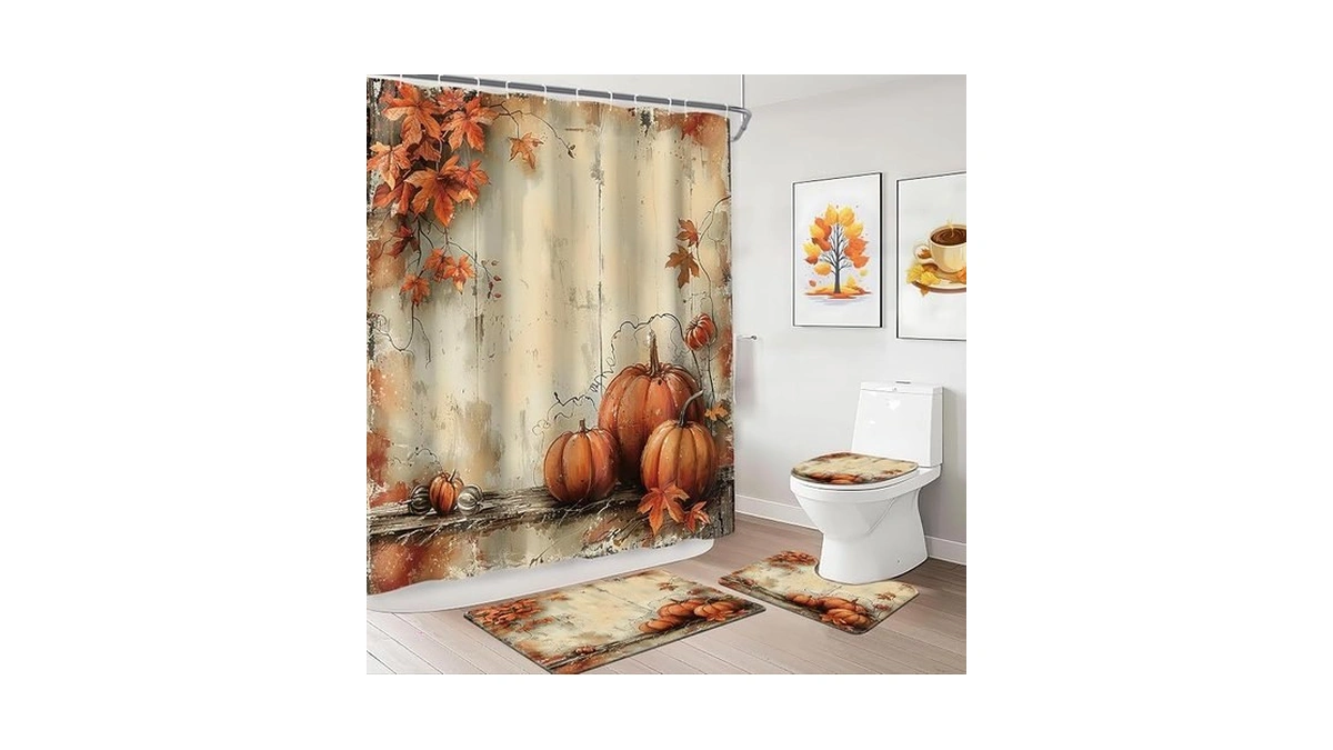 Mehofond Fall Pumpkin Shower Curtain Sets With Rugs Vintage Autumn