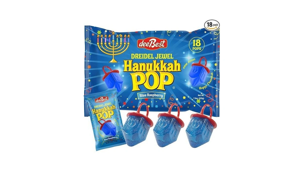 Hanukkah Dreidels Jewel Pop Ring Shape Candy - Blue Raspberry