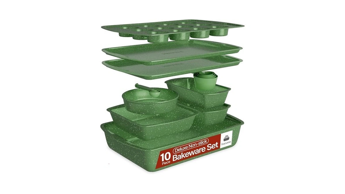 Green Marble 10-piece Bakeware Sets, Nonstick Carbon Steel Baking Sheet
