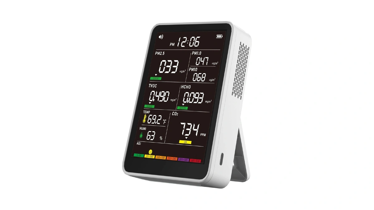 Professional Indoor Air Quality Monitor With Aqi Alerts, Portable Real-time