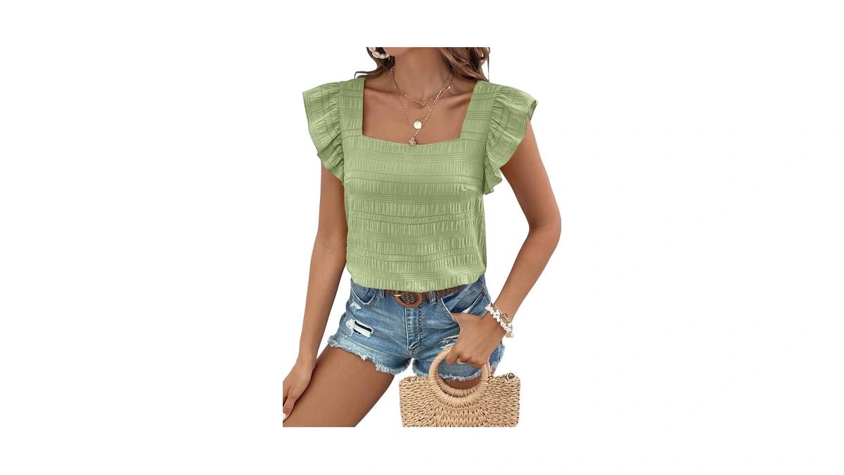 Shewin Spring Tops For Women Trendy Fashion Ruffle Cap Sleeve