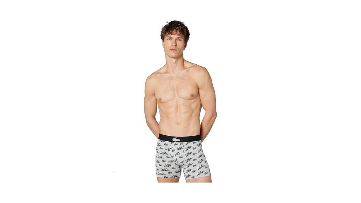 Lacoste Men's Cotton Stretch Print Animation Boxer Briefs, Grey/black, X-large