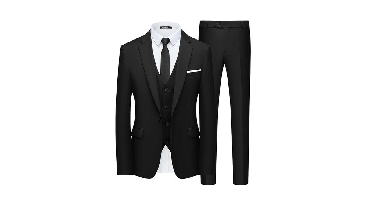 Wulful Men’s Slim Fit Suit One Button 3-piece Blazer Dress