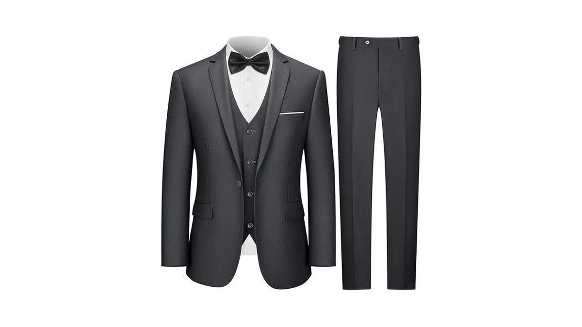 Lupurty Men's One Button 3-piece Suits Slim Fit Tuxedo Set