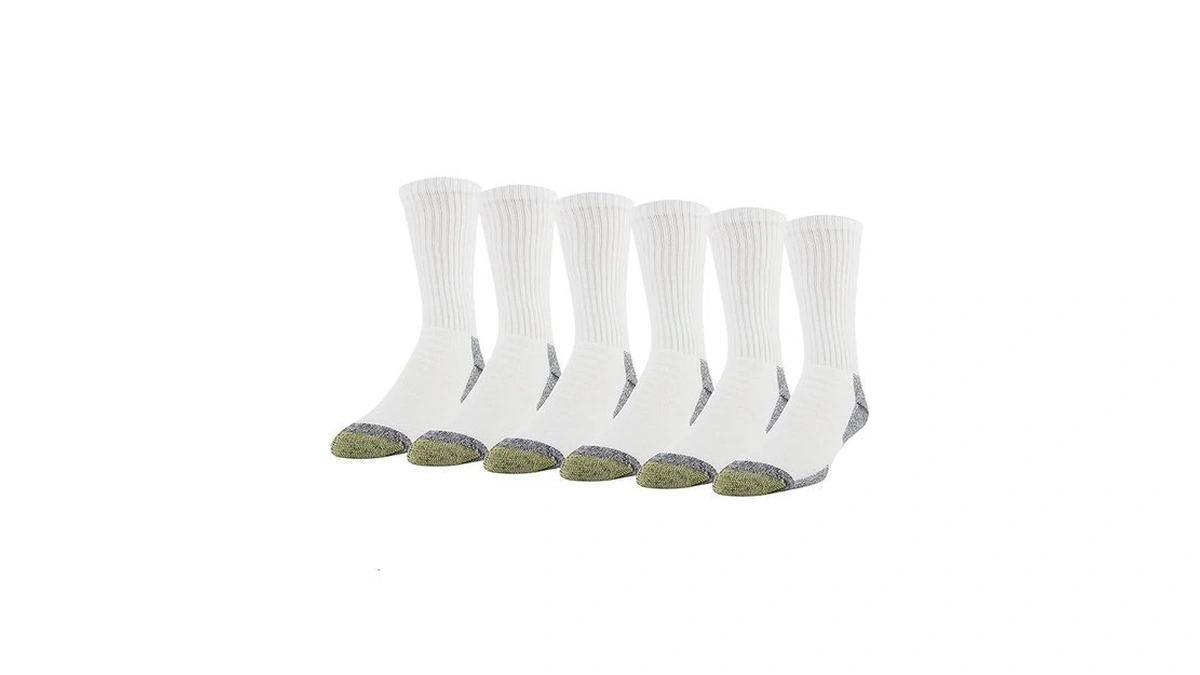 Goldtoe Men's 656s Cotton Crew Athletic Socks, Multipairs, White/grey Work