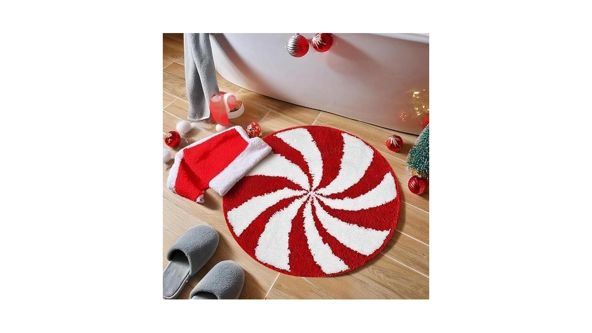 Vanleonet Christmas Bathroom Rugs 24 Inch Christmas Candy Washable Round