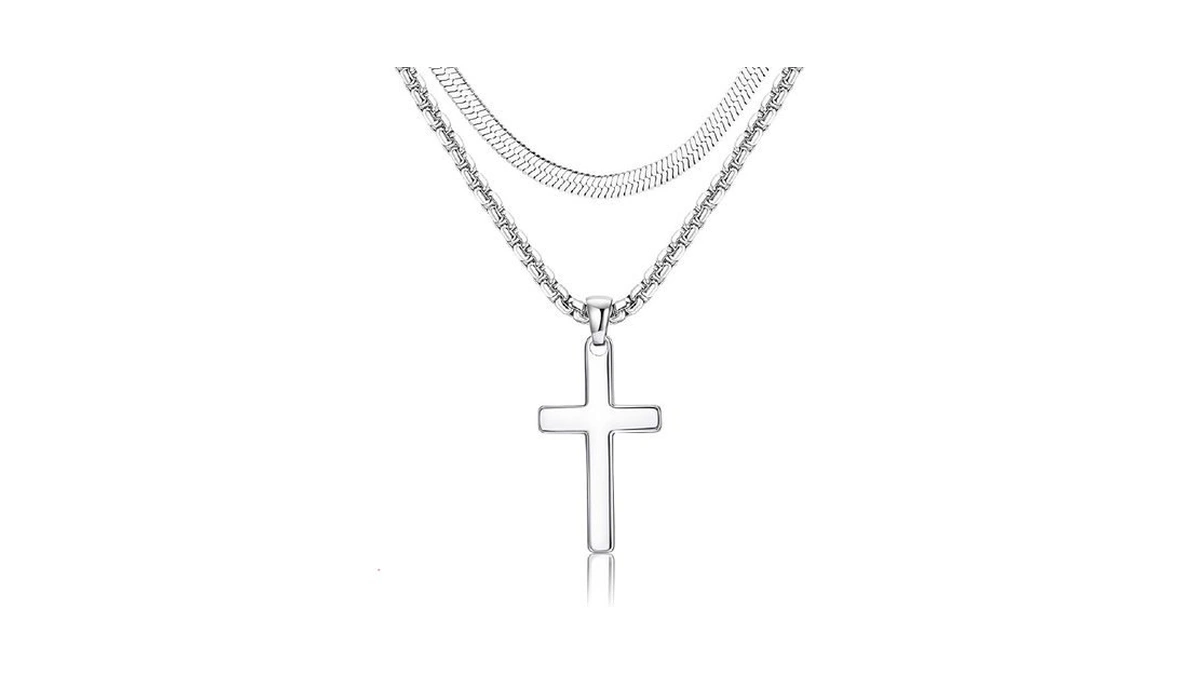Sailimue Cross Necklace For Men - Layered Cross Chain Stainless