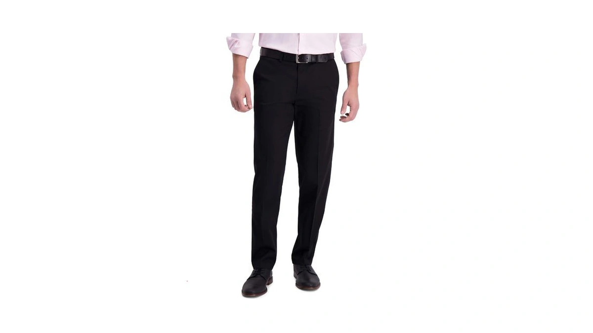 Haggar Men's Iron Free Khaki Straight Fit Flat Flex Waistband