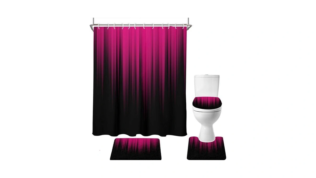 Aatter 4 Piece Pink Shower Curtain Set Black Modern Abstract