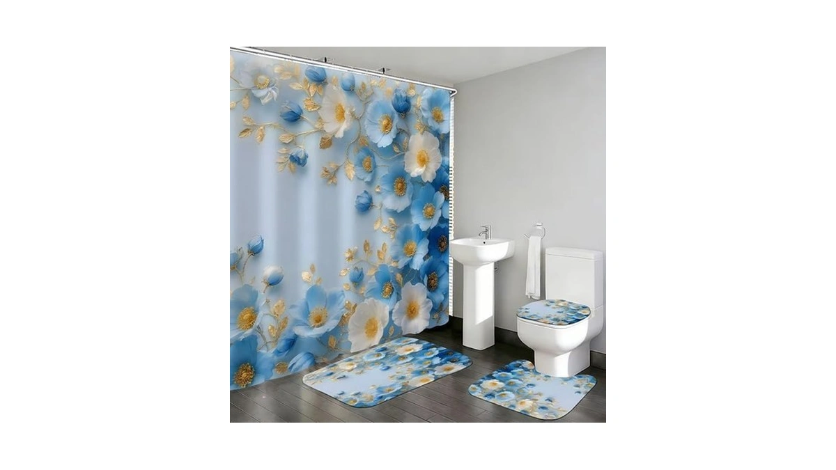 Ddqq Blue And White Floral Shower Curtain Set Sweet Flowers