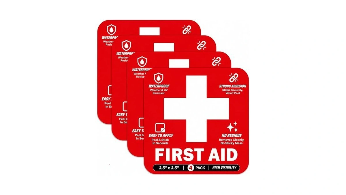 Spy Spot Red First Aid Stickers (4-pack) 3.5" X 3.5"